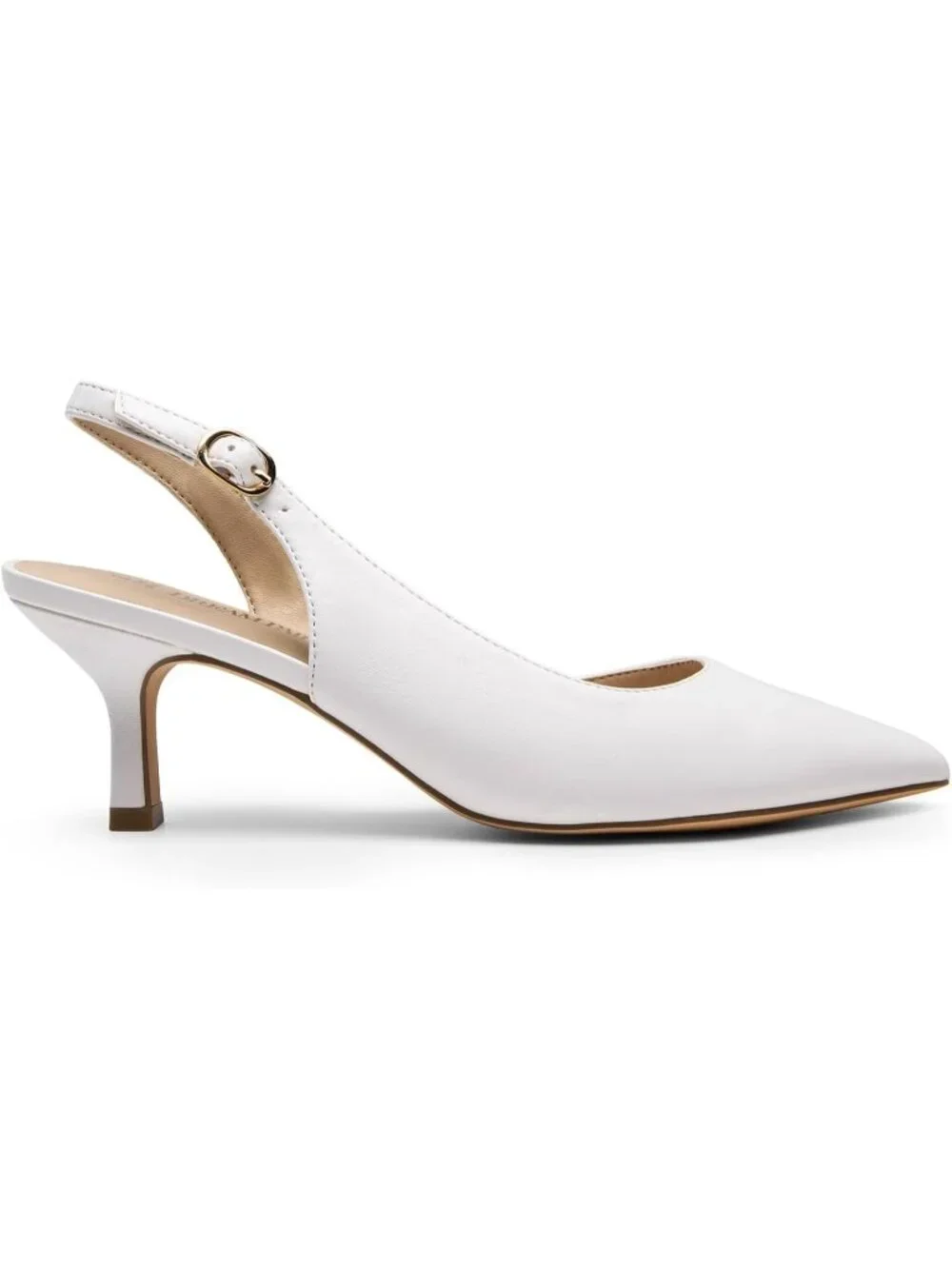 Dream Pairs Women's White Pointed Toe Faux Leather Kitten Slingback Heels